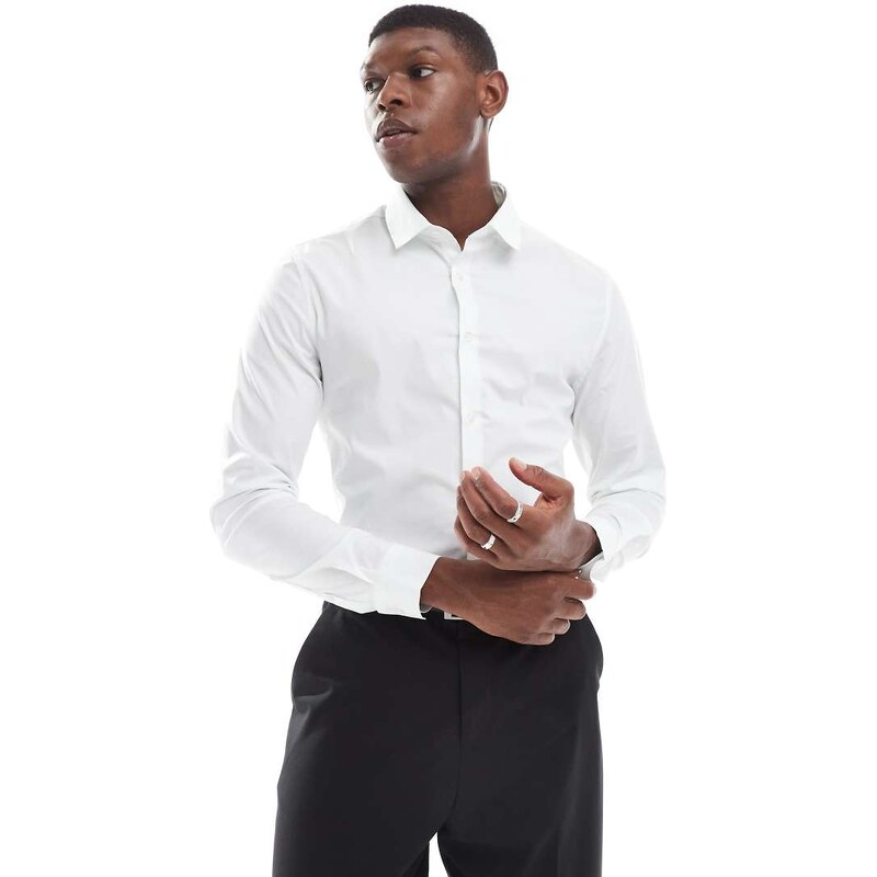 ASOS DESIGN formal poplin slim fit shirt in white