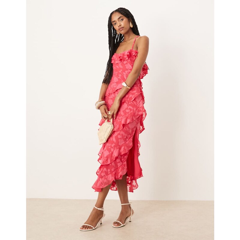 Pretty Lavish cross front ruffle midaxi dress in fuchsia-Pink 106181437