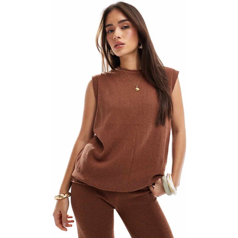 ASOS DESIGN knitted slub tank co-ord in rust-Auburn 106097498