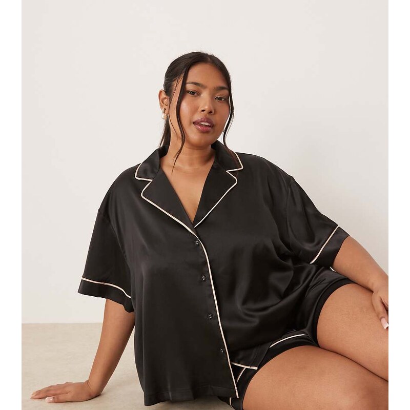 ASOS Curve ASOS DESIGN Curve oversized satin short sleeve shirt