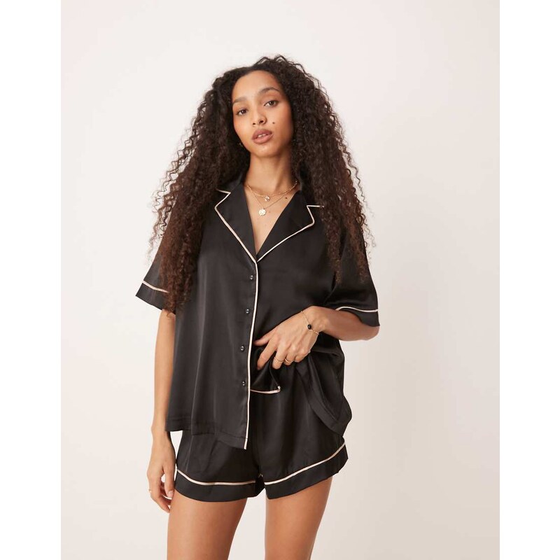 ASOS DESIGN oversized satin short sleeve shirt and short pyjama set in 115521363