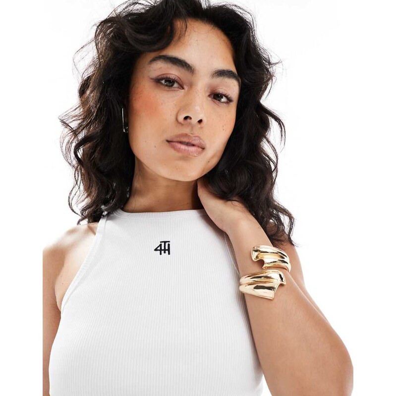 4th & Reckless ribbed embroidered logo vest top in white 112818508