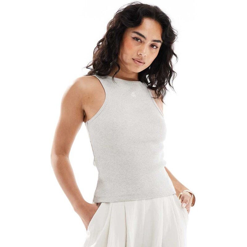 4th & Reckless ribbed embroidered logo vest top in grey 114880898