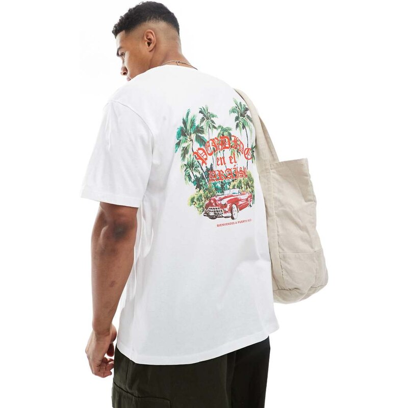 Jack & Jones oversized t-shirt with jungle back print in white