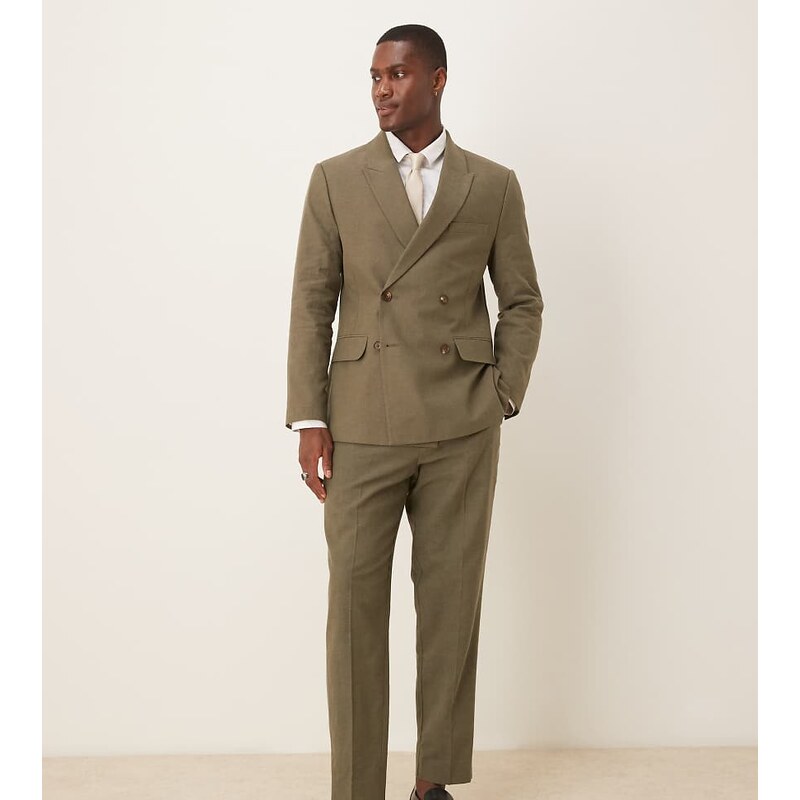 Abercrombie & Fitch classic linen suit trouser co-ord in olive green 106552997