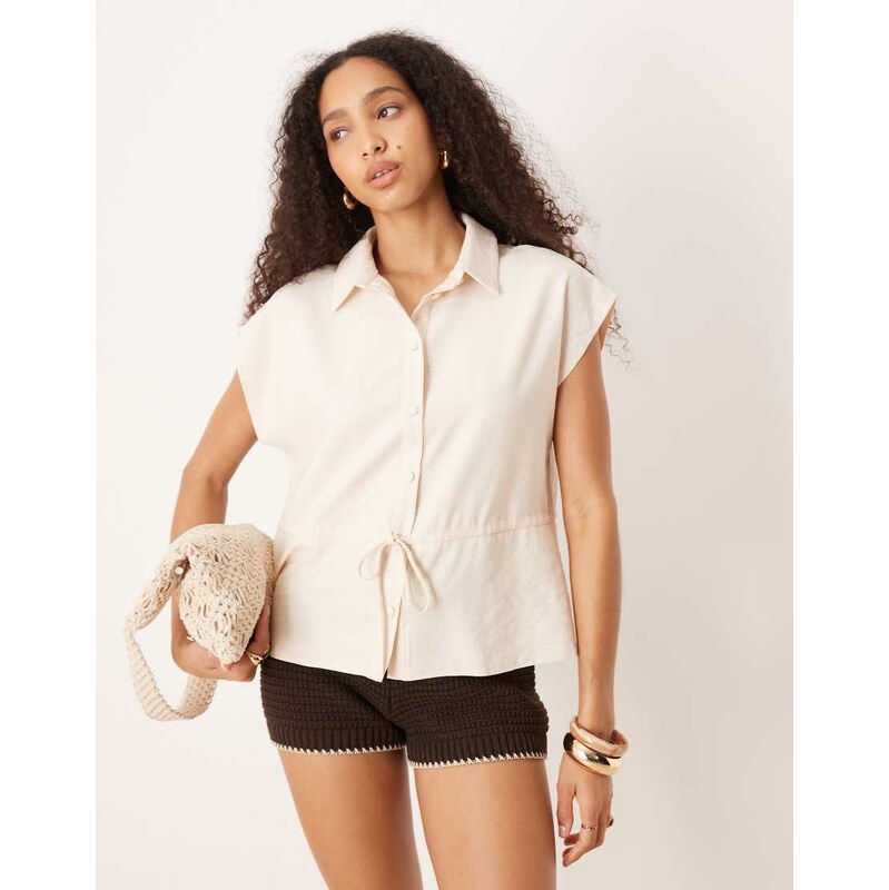 ASOS DESIGN tie waist short sleeve shirt-Blue 106097750