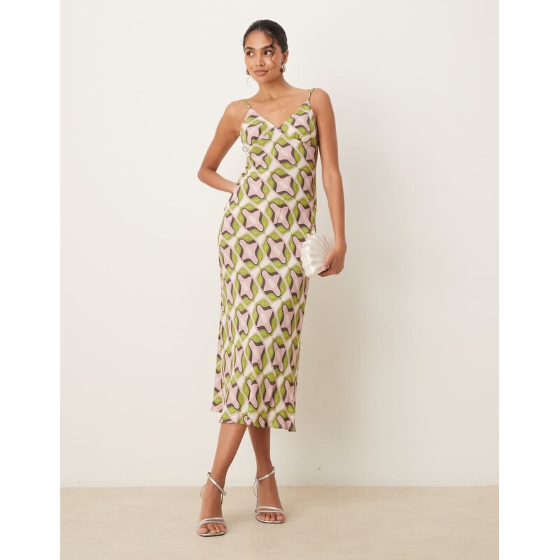 Mango v-neck retro geometric print straight fit maxi dress in pastel 106097784