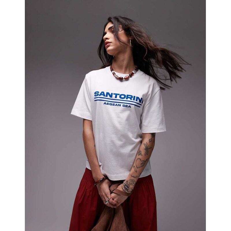 Topshop graphic Santorini oversized tee in white 106101604