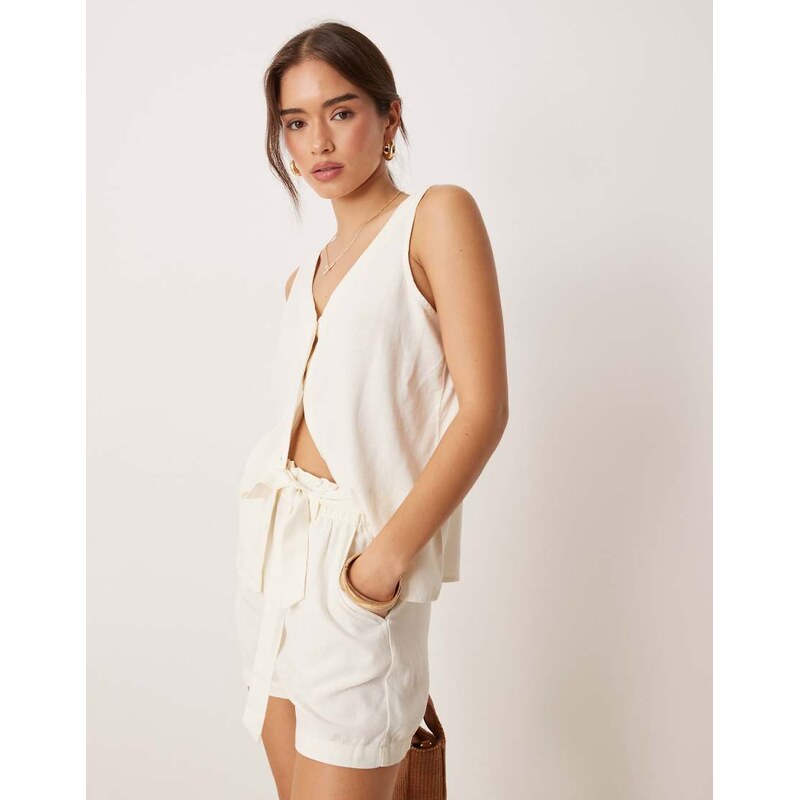 JDY linen mix waistcoat co-ord in white 110681538
