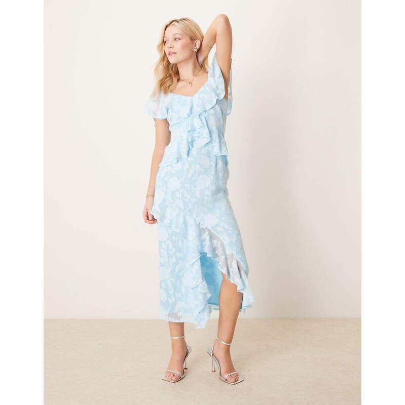 Pretty Lavish jacquard ruffle midaxi dress in powder blue