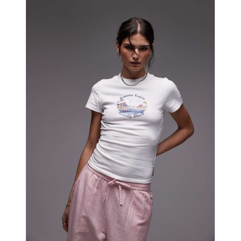 Tommy Jeans romantic tropics graphic t-shirt in white 106101705