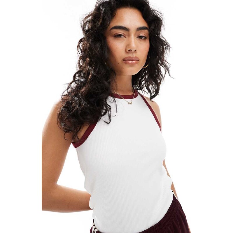 ONLY contrast detail ribbed tank top in white 106101800