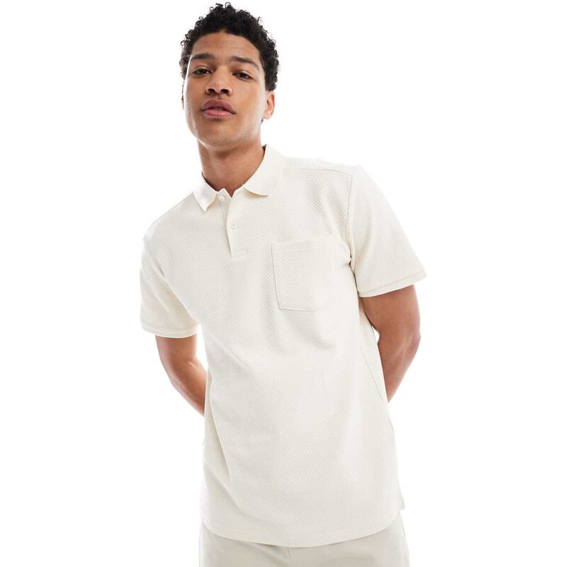 ONLY & SONS textured short sleeve polo in cream-Orange