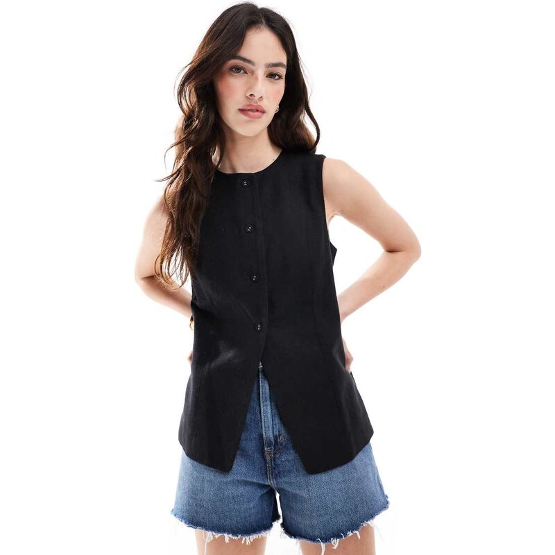 Cotton On Sienna linen cotton vest in black