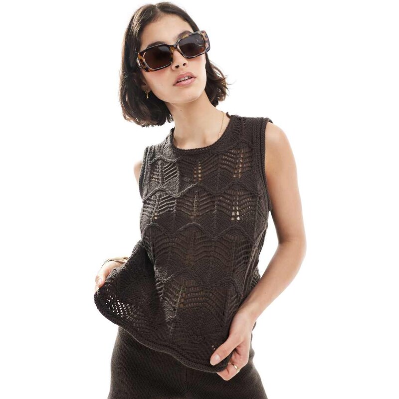 Vero Moda crochet knitted vest top co-ord in chocolate brown - BROWN 110919151