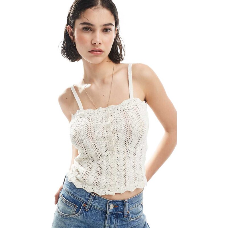 Vero Moda buttondown crochet cami top in cream-White 106101997