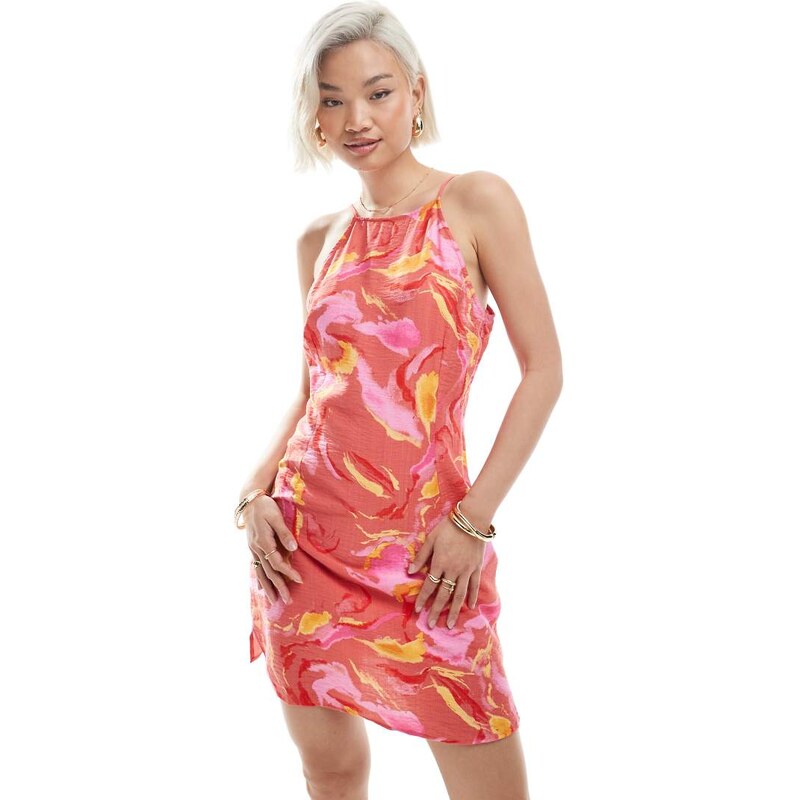 Vero Moda high neck cami strap mini dress in red marble print