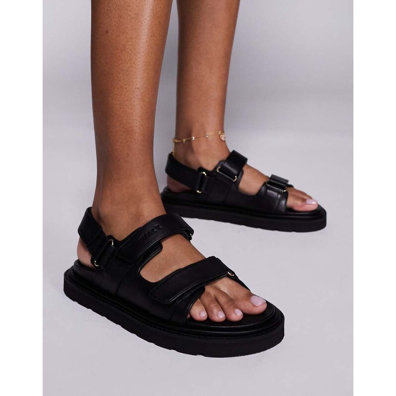 Walk London Budapest velcro sandal in black leather 108173087