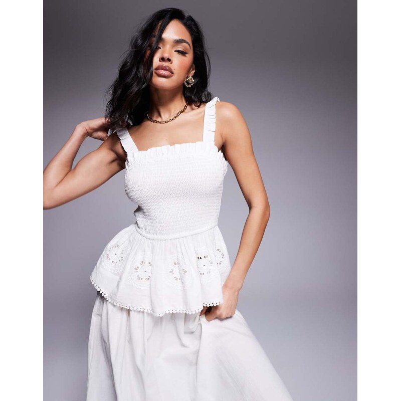ASOS DESIGN Angie cotton poplin broderie beach cami in cream