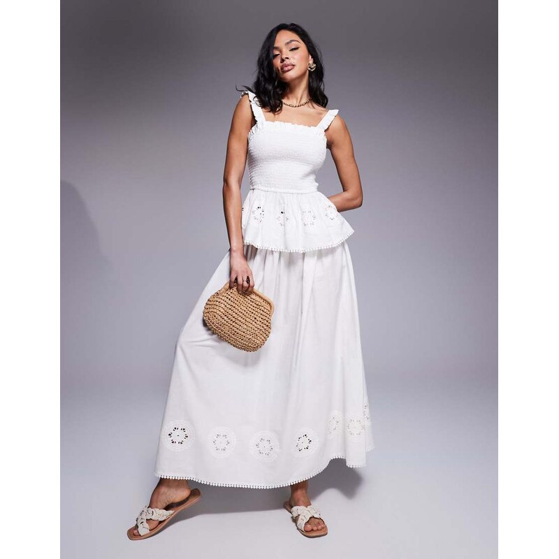 ASOS DESIGN Angie cotton poplin broderie beach maxi skirt in