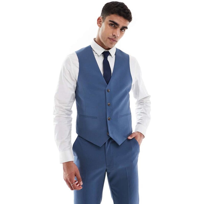ASOS DESIGN skinny suit waistcoat in blue
