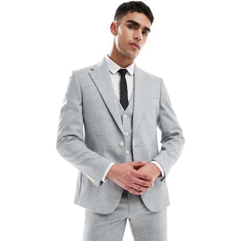 ASOS DESIGN wedding skinny suit jacket in light grey melange