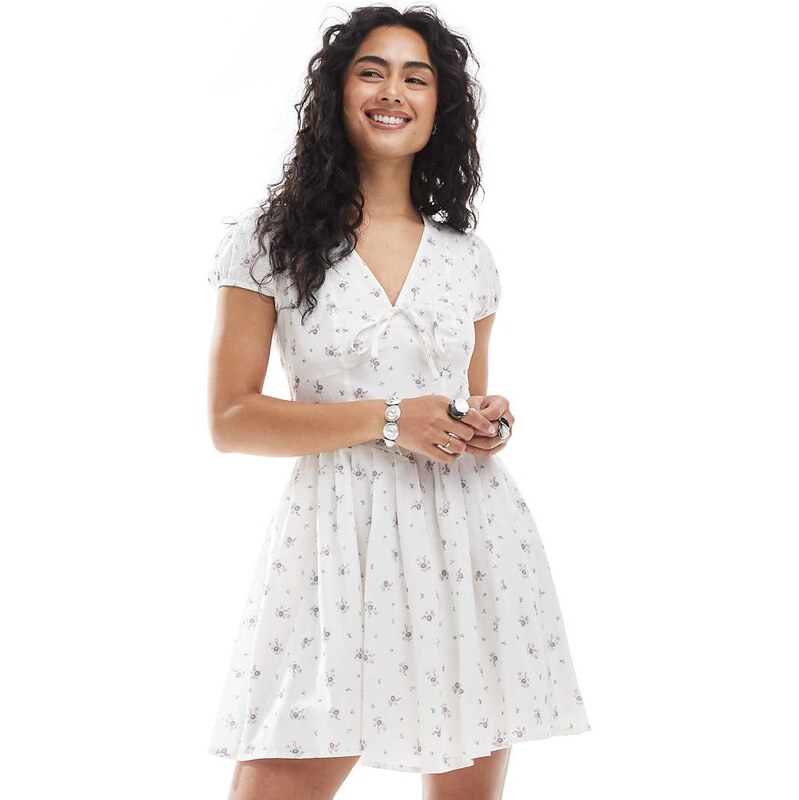 New Look corset detail tea dress in white floral print