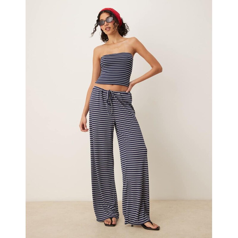 ASOS DESIGN wide leg trouser co-ord in navy stripe