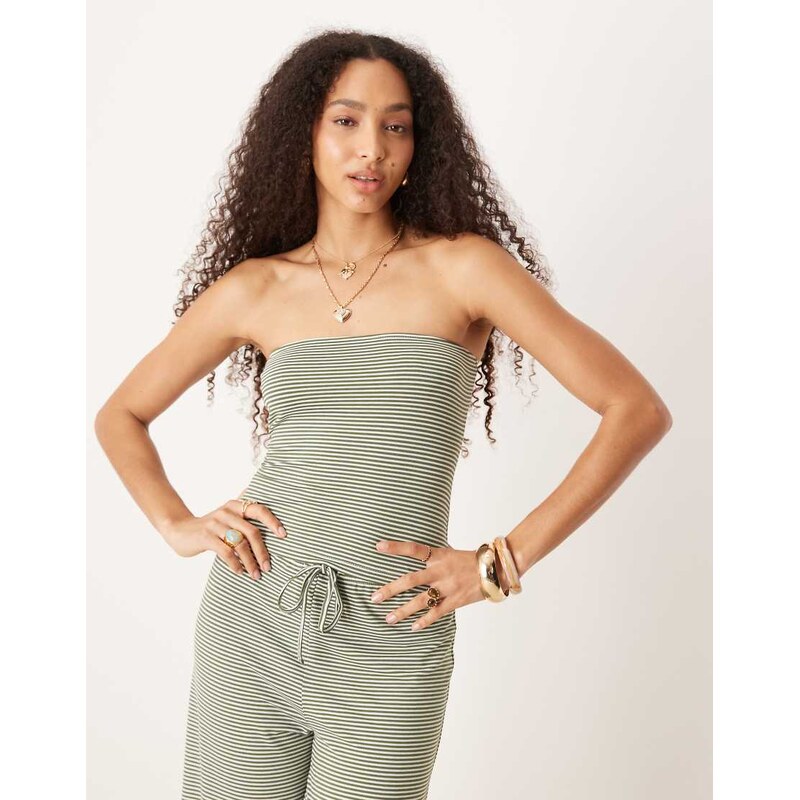 ASOS DESIGN stripe bandeau co ord top in green 106107606