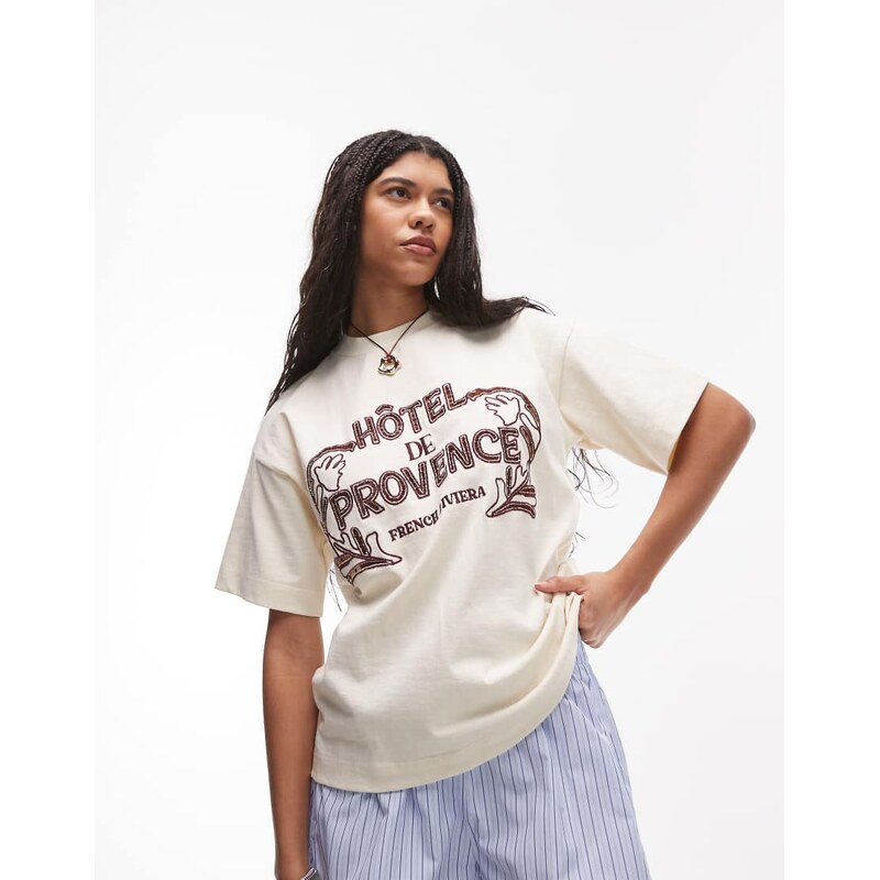 Topshop cutwork hotel de provence oversized tee in ivory-White 106107417