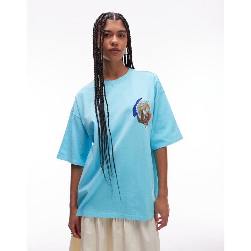 Topshop graphic abstract back print oversized tee in blue 106107423
