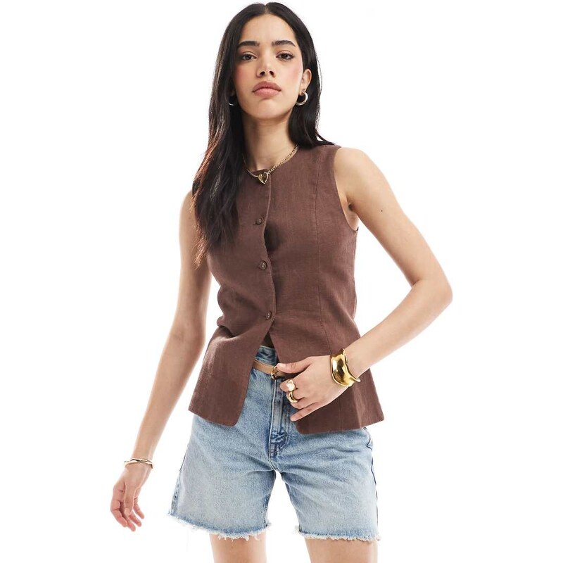 Cotton On Sienna linen cotton vest in brown