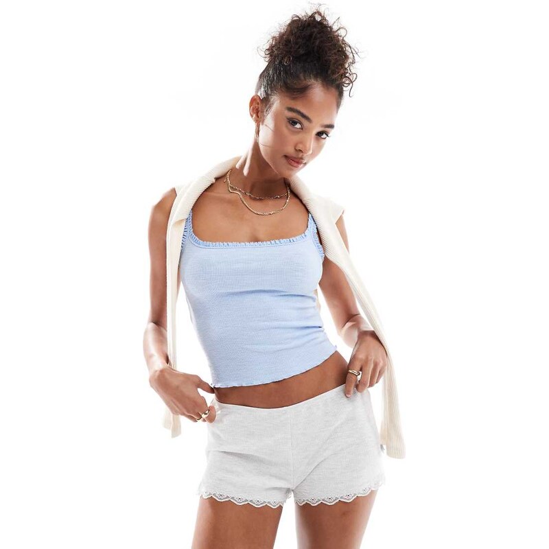 Cotton On waffle lace edge boyshort in grey marl 106107469