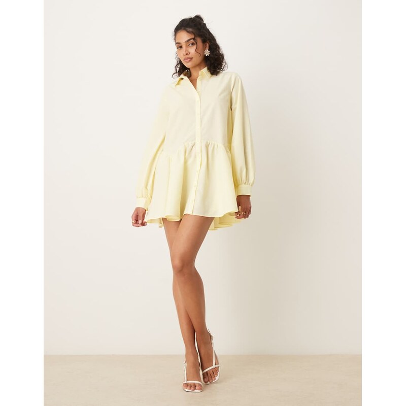 ASOS DESIGN long sleeve pep hem shirt dress in lemon-Yellow 114930094