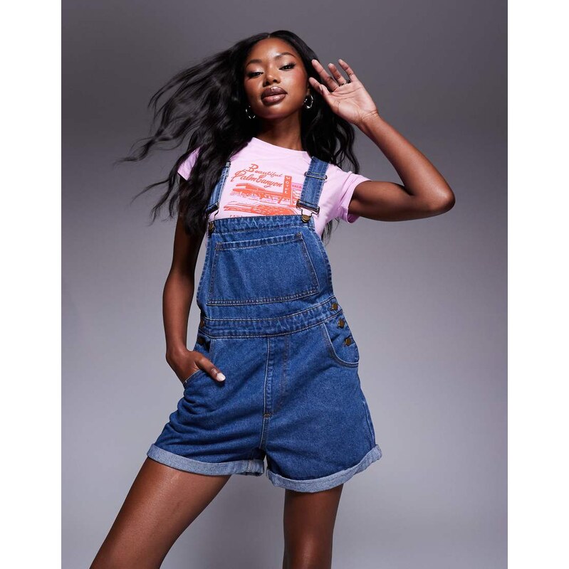 Princess Polly pocket front denim dungarees in blue
