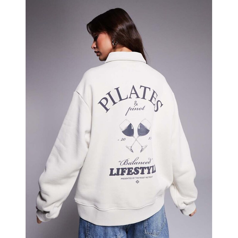 The Couture Club pilates and pinot button up polo jumper in off white 106121891