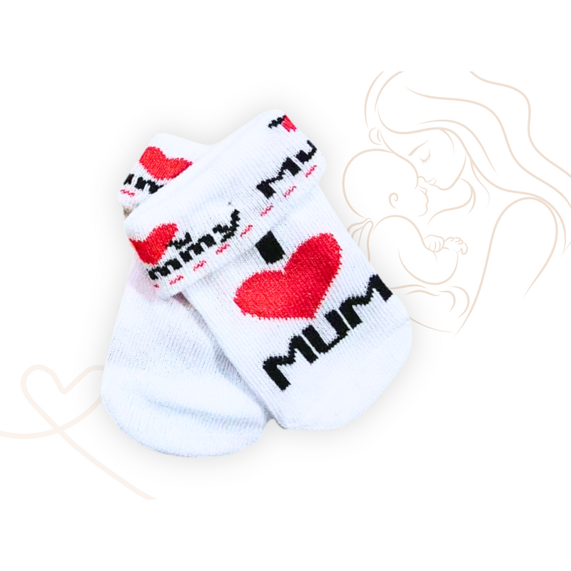Baby Nellys Kojenecké bavlněné ponožky I Love Mum - bílé 106115460