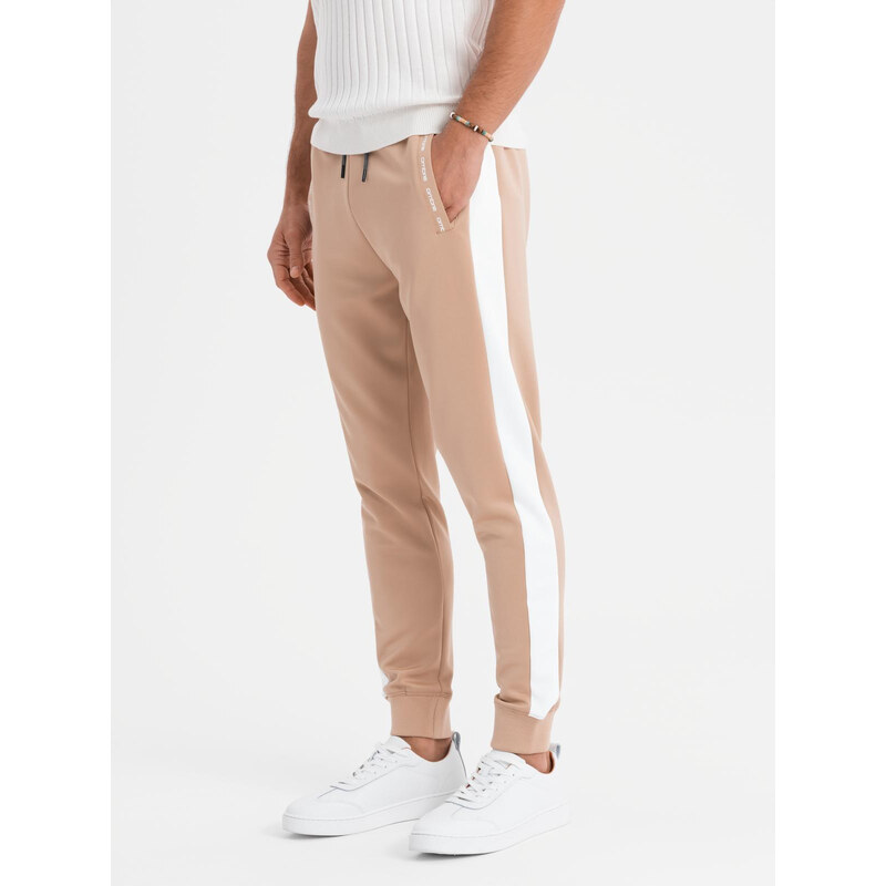 Ombre Mens sweatpants joggers with contrasting stripes - beige