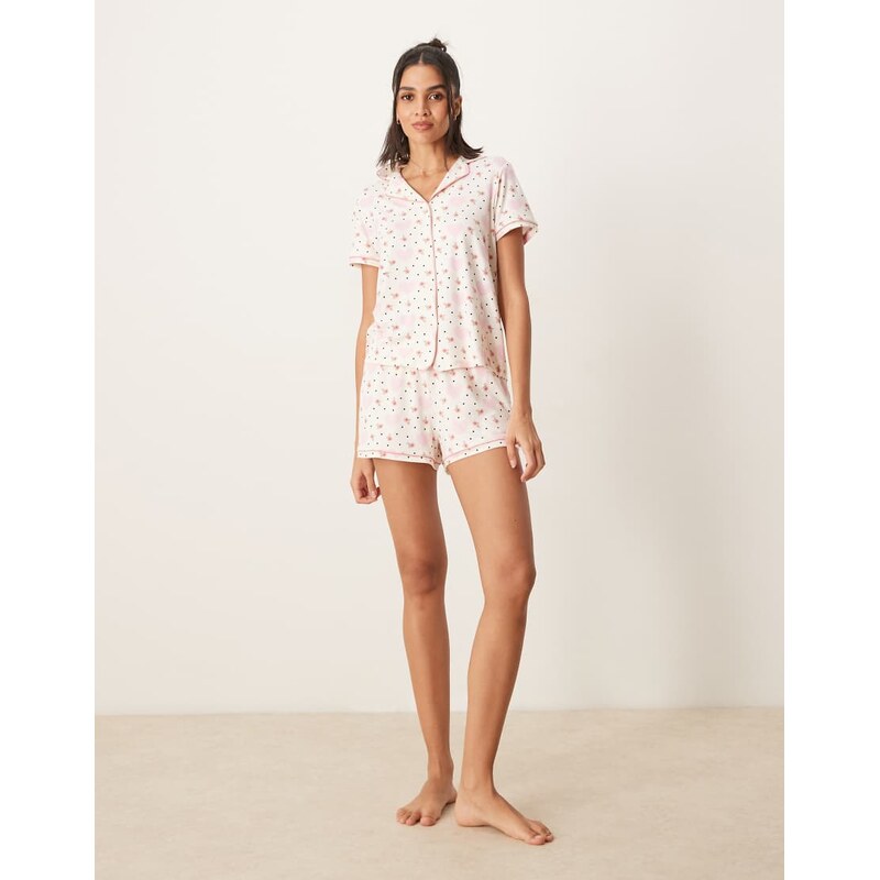 Urban Threads revere pyjama short sleeve shirt and shorts in heart and 106253194