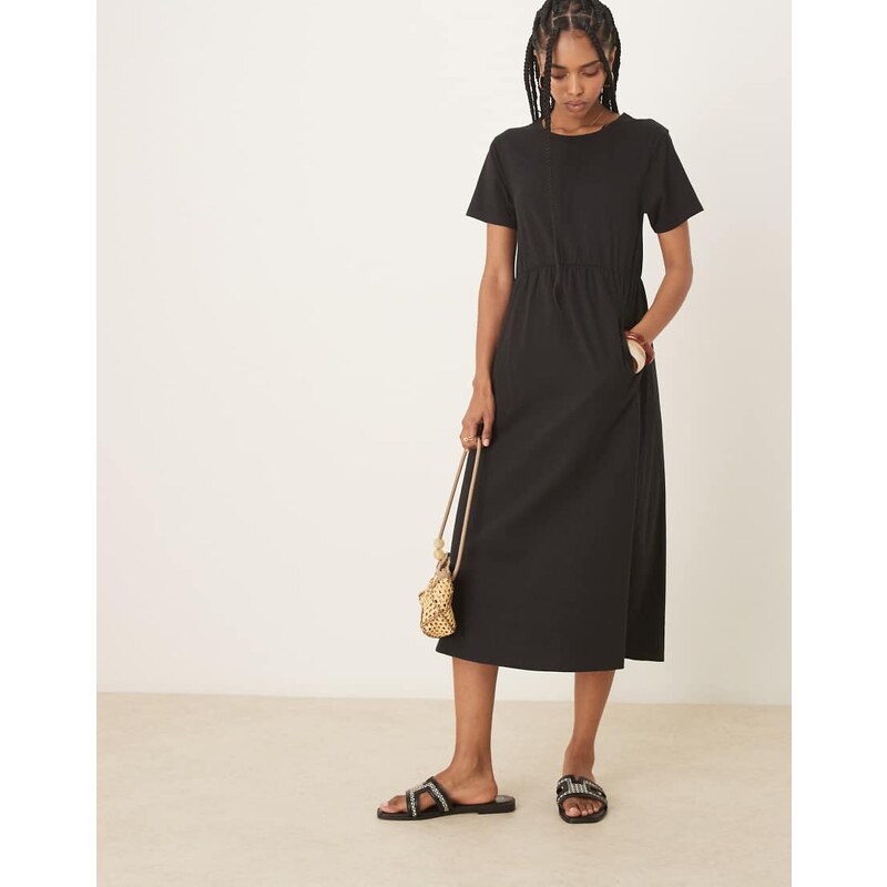 Threadbare short sleeve jersey midi dress with pockets in black