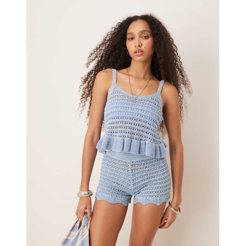 ASOS DESIGN knitted crochet cami top co-ord in blue 106309305