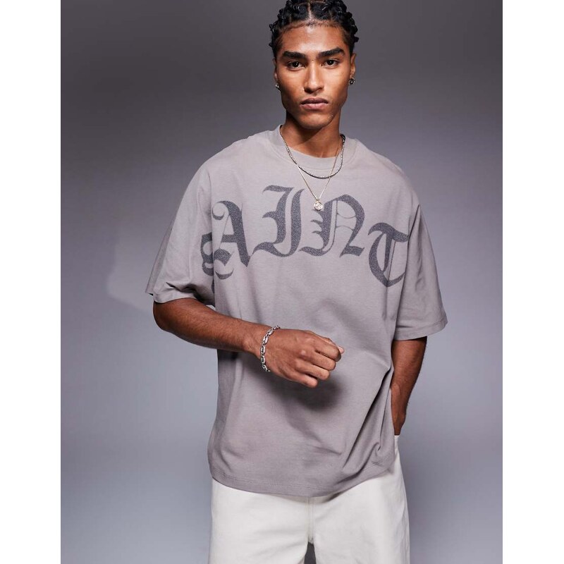 River Island sainte logo oversized t-shirt in grey