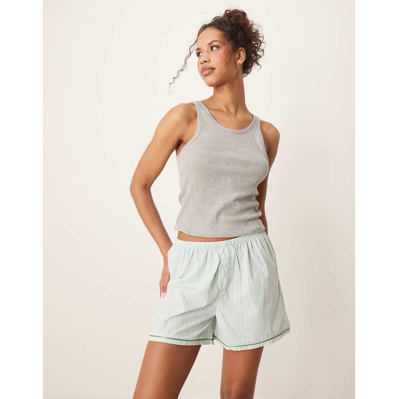 Urban Threads Mix & Match woven boxer shorts in green and blue stripe 106121804