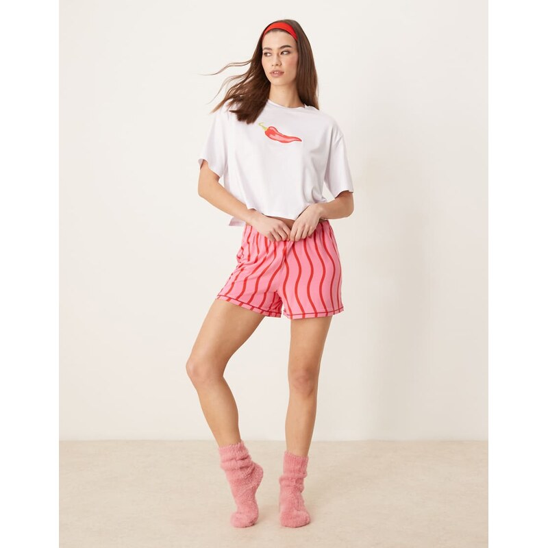 Urban Threads co-ord oversized cropped tee with placement chilli print 106121806