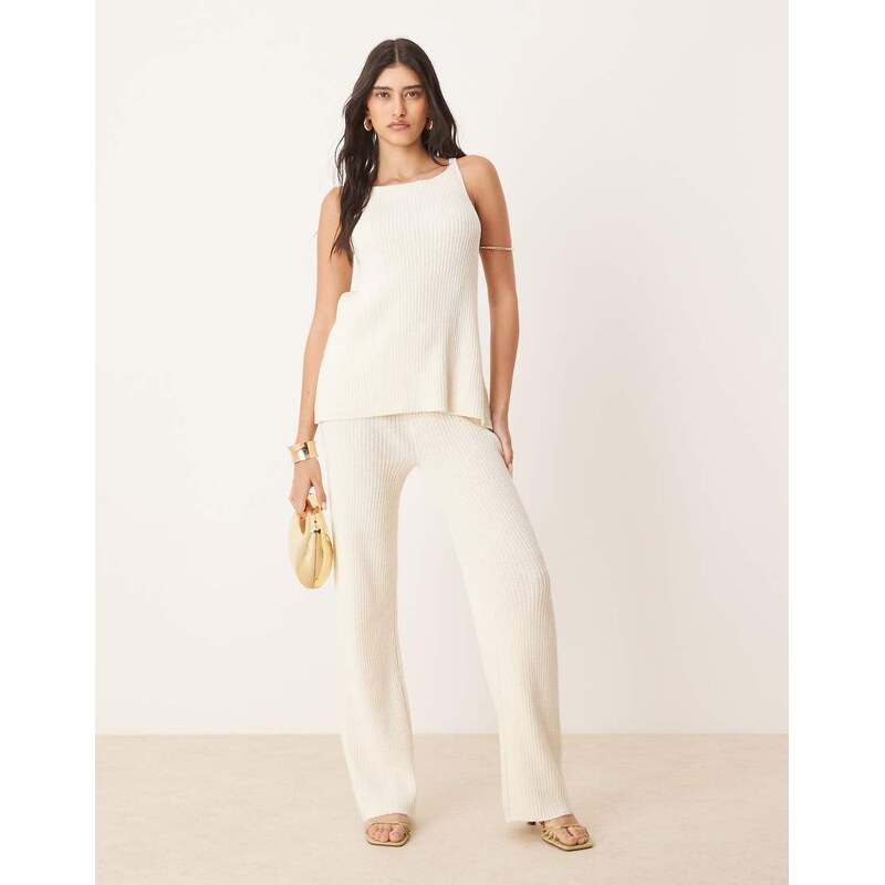 ASOS DESIGN knitted wide leg trouser co-ord in slub yarn in cream 115533608