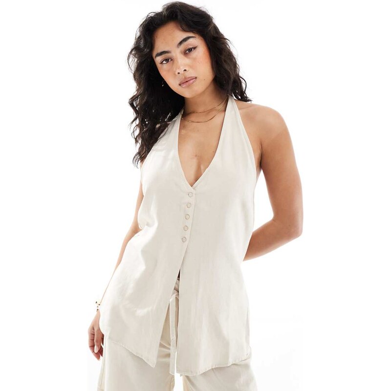 Vero Moda halter neck waistcoat co-ord in oatmeal-Neutral 106121945