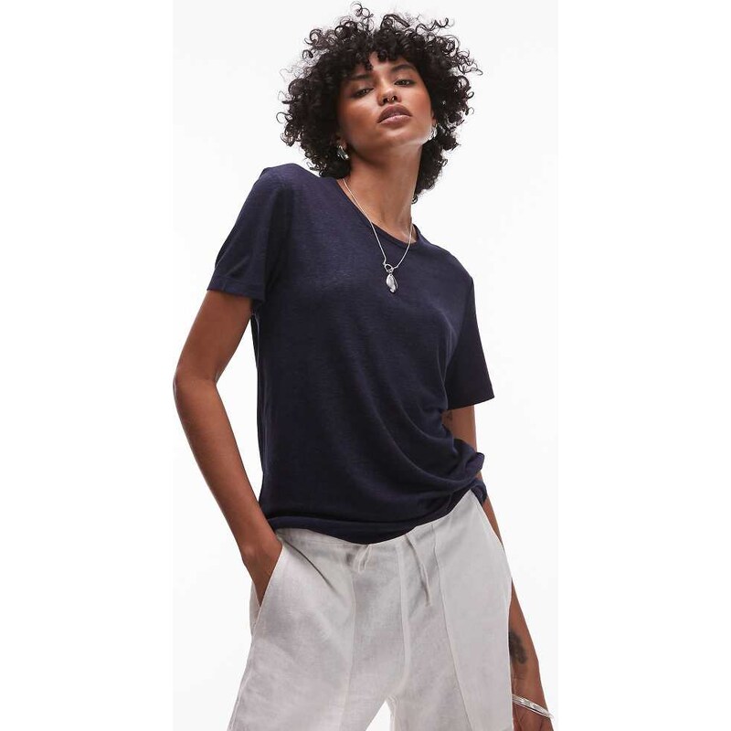 ARKET linen blend relaxed t-shirt in dark blue-Navy 106121961