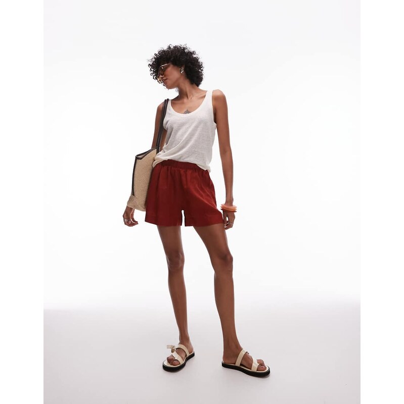 ARKET linen shorts with pull-on waist in burnt orange-Blue 106121962