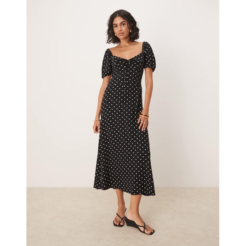 ASOS DESIGN scalloped collar puff sleeve seam detail midi tea