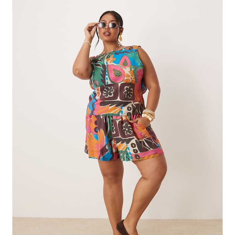 ASOS Curve ASOS DESIGN Curve open tie back shell top co-ord in 113261591